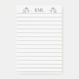 Elegant Leaf Monogram Personalized Lined Post-it Notes