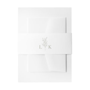 Elegant Leaf Monogram Sage Green Wedding Invitation Belly Band