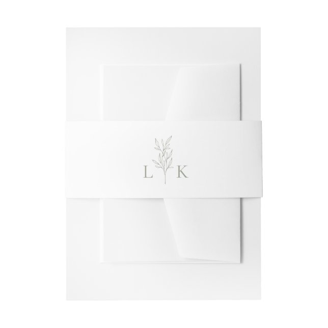 Elegant Leaf Monogram Sage Green Wedding Invitation Belly Band (Front Example)