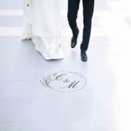 Elegant Leaf Monogram Wedding Floor Decals