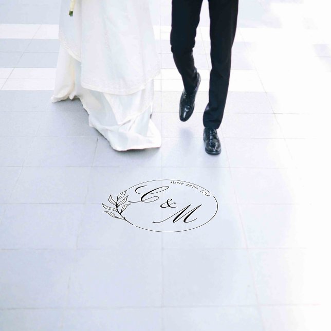 Elegant Leaf Monogram Wedding Floor Decals (Wedding)