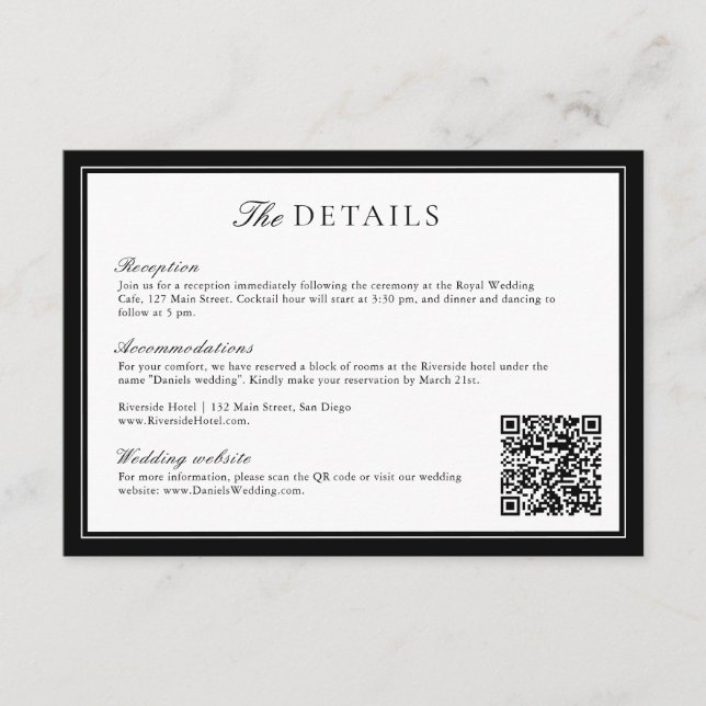 Elegant Leaf Monogram Wedding QR Code Details Enclosure Card (Front)