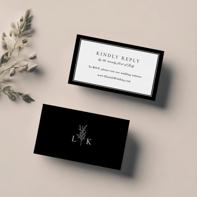 Elegant Leaf Monogram Wedding Website RSVP  Enclosure Card (Creator Uploaded)