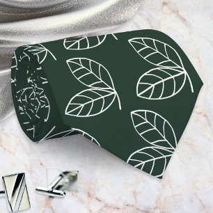 Elegant Leaf Pattern Dark Green Neck Tie
