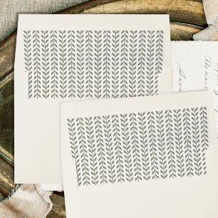Elegant Leaf Pattern Green Cream Wedding Envelope Liner
