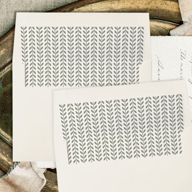 Elegant Leaf Pattern Green Cream Wedding Envelope Liner (Creator Uploaded)
