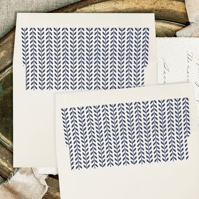 Elegant Leaf Pattern Navy Cream Wedding Envelope Liner (Creator Uploaded)