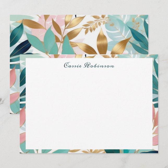 Elegant Leaf Pattern Personalized Note Card (Front/Back)