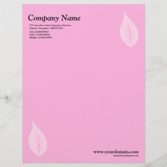 Elegant Leaf - Pink (Felt) Letterhead (Front)