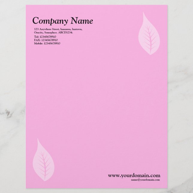 Elegant Leaf - Pink Letterhead (Front)