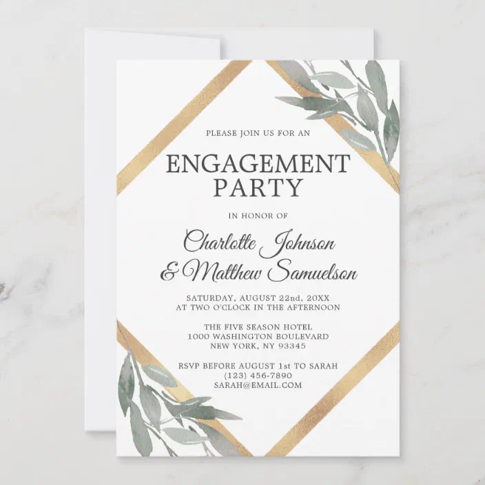 Olive Green Floral Diamante Personalised Engagement Party Invitations 