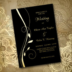 Elegant Leaf Swirl Wedding Foil Invitation