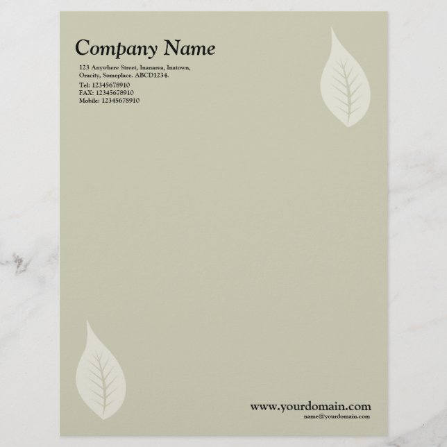 Elegant Leaf - Warm Beige Letterhead (Front)