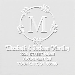 Elegant Leaf Wreath  Initial Name Return Address Embosser