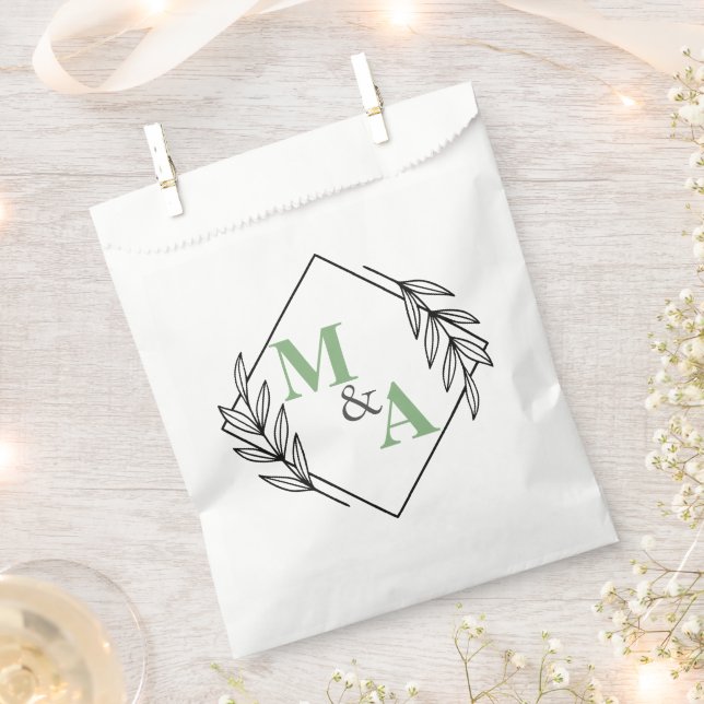 Elegant Leaf Wreath Monograms Greenery Wedding  Favor Bag (Clipped)