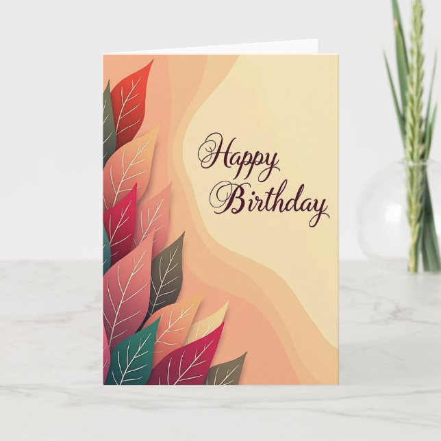 Elegant Leafy Birthday Card (Front)