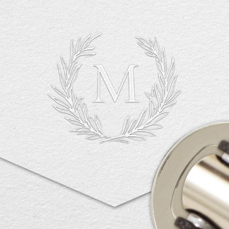 Elegant Leafy Crest Personalized Monogram Initial Embosser