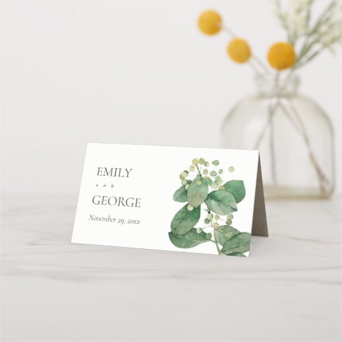 ELEGANT LEAFY FOLIAGE GREENERY WATERCOLOR FLORAL PLACE CARD