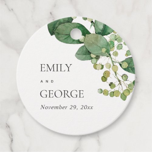 ELEGANT LEAFY FOLIAGE GREENERY WATERCOLOR WEDDING FAVOR TAGS