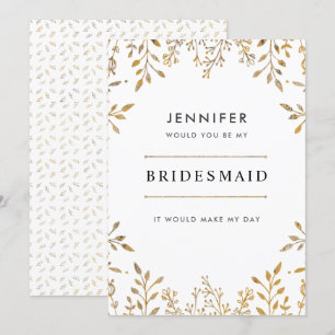 Elegant Leafy Gold Bridesmaid Invitation