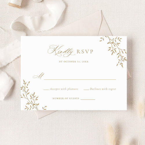Elegant Leafy Gold Laurel Botanical Wedding RSVP Invitation