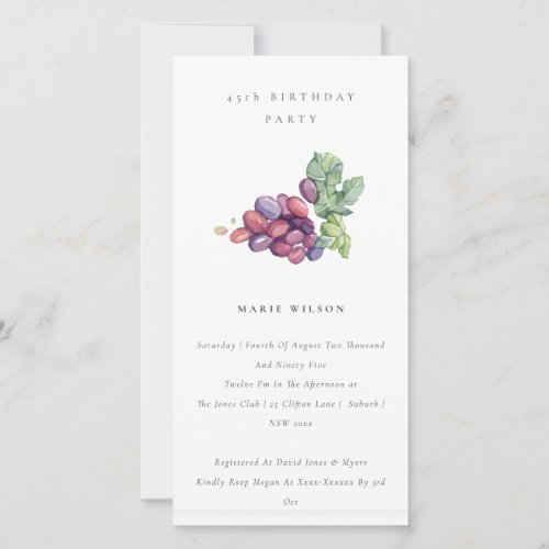 Elegant Leafy Grapes Any Age Birthday Invite