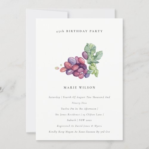 Elegant Leafy Grapes Any Age Birthday Invite