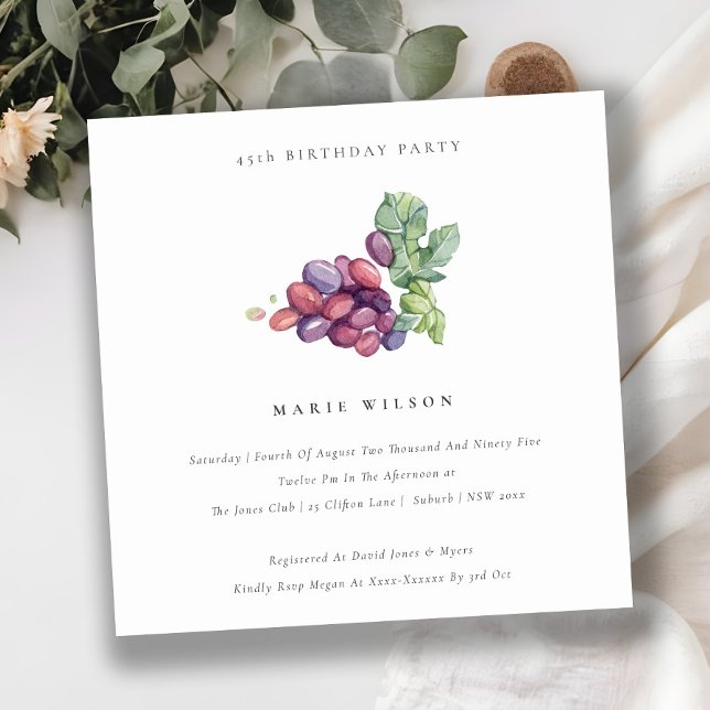 Elegant Leafy Grapes Any Age Birthday Invite (Creator Uploaded)