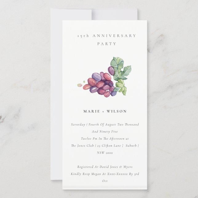 Elegant Leafy Grapes Any Year Anniversary Invite (Front)