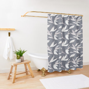 Elegant Leafy Gray Modern Botanical Shower Curtain