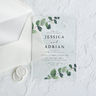 Elegant Leafy Green Wedding Acrylic Invitations