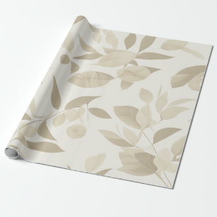 Elegant Leafy Haven: White and Beige Wallpaper Wrapping Paper