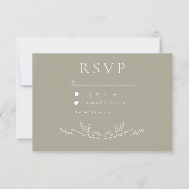 Elegant Leafy Leaf Line Art Wedding  RSVP Card (Front)
