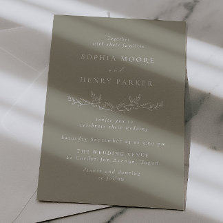 Elegant Leafy Line Art Wedding  Invitation