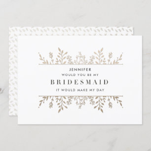 Elegant Leafy Rose Gold Bridesmaid Invitation