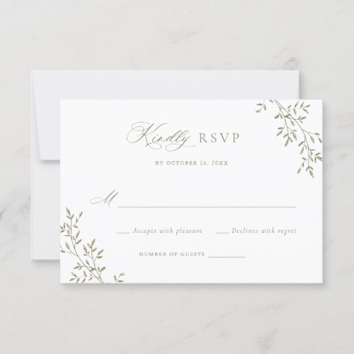 Elegant Leafy Sage Laurel Botanical Wedding RSVP Invitation