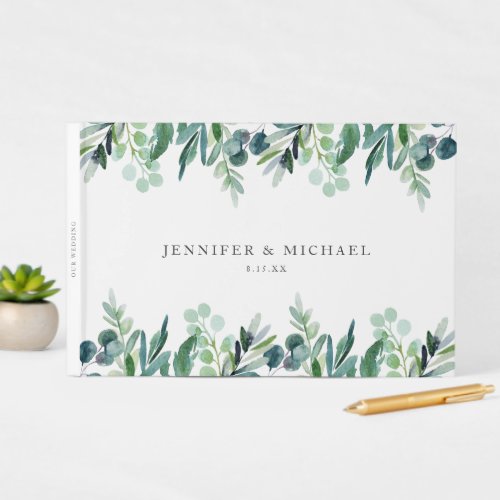 Elegant Leafy Watercolor Botanical Wedding Guest Book