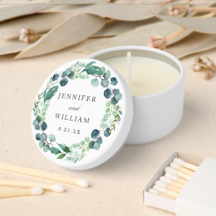 Elegant Leafy Watercolor Botanical Wreath Wedding Mini Candle Favors