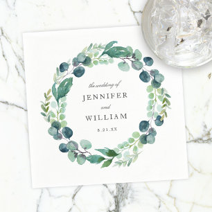 Elegant Leafy Watercolor Botanical Wreath Wedding Napkins