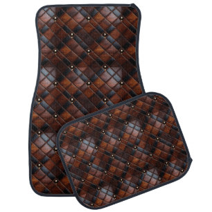 Elegant Leather Black & Brown Abstract Pattern Car Floor Mat