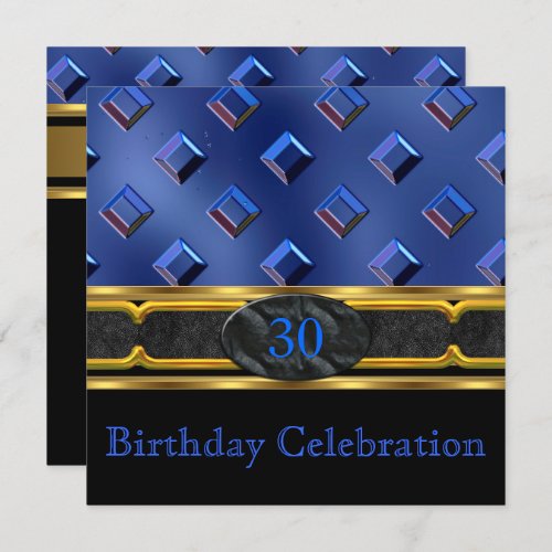 Elegant Leather Blue Metal Gold Birthday Party Invitation