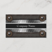 Elegant Leather Brown Metal Silver Business Card (Front)