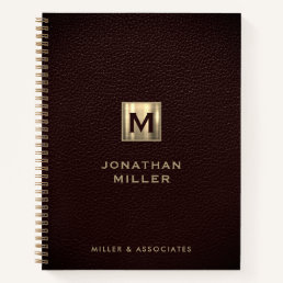 Elegant Leather Gold Initial Logo Notebook