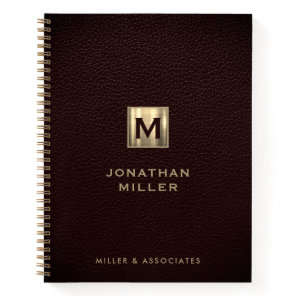 Elegant Leather Gold Initial Logo Notebook