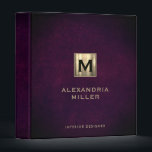 Elegant Leather Gold Monogram 3 Ring Binder<br><div class="desc">Elegant monogrammed binder features a modern design with brushed metallic gold monogram emblem on a purple leather look textured background. Custom name presented in the lower right-hand corner in stylish simple font with a complimentary minimal monogram medallion. A modern binder for home or office, a professional monogrammed binder for your...</div>