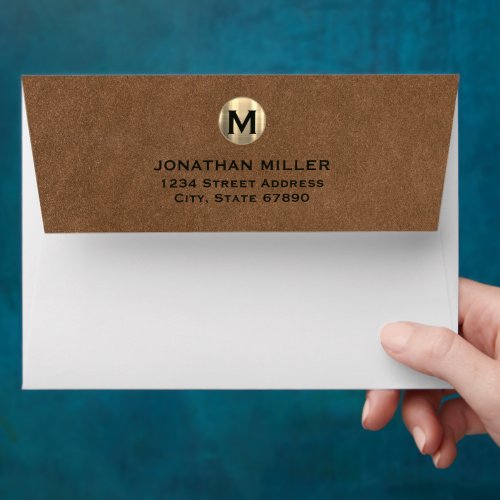 Elegant Leather Gold Monogram Return Address Envelope