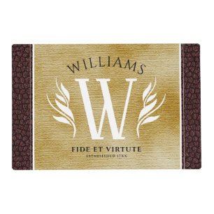 Elegant Leather Leaf & Vintage Paper Surname Motto Placemat