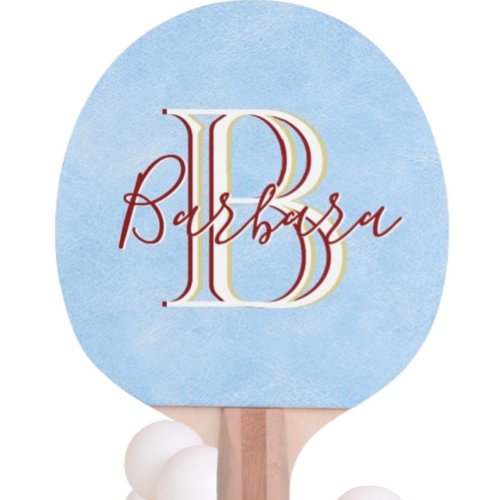Elegant Leather Look Blue 3 Color Monogram I Name Ping Pong Paddle