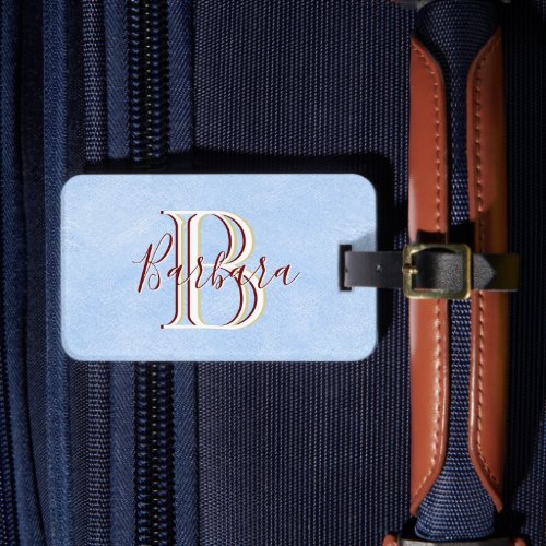 Elegant Leather_look Blue Monogram Name Luggage Tag
