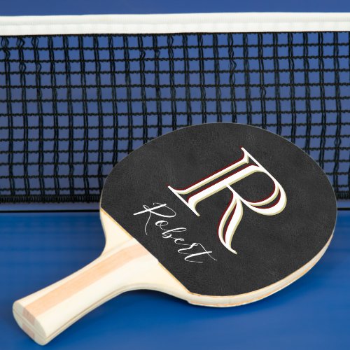 Elegant Leather Look Tri_Color Monogram with Name Ping Pong Paddle